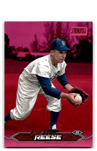 Original gloss Pee Wee Reese baseball card from 2024 Topps Stadium Club Pink Foil series
