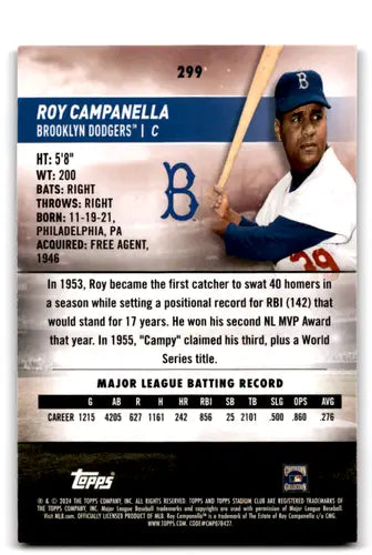 2024 Topps Stadium Club Pink Foil Roy Campanella baseball card Dodgers ID 76423