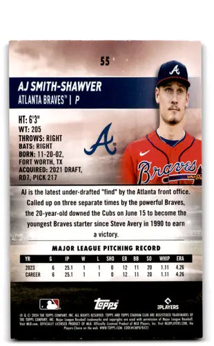 2024 Topps Stadium Club Pink Foil AJ Smith-Shawver rookie baseball card