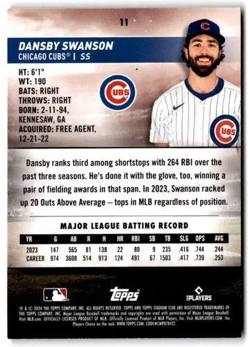 Dansby Swanson baseball card from 2024 Topps Stadium Club Red Foil series