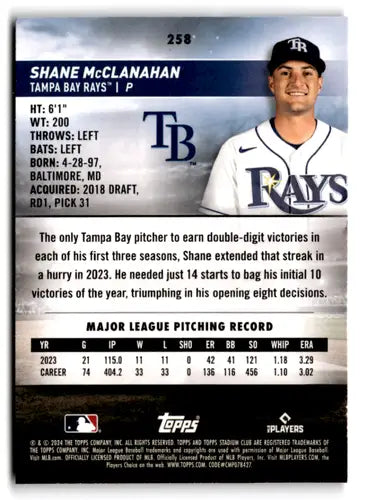2024 Topps Stadium Club Red Foil #258 Shane McClanahan NM-MT Rays ID:74561 - Baseball Card Single