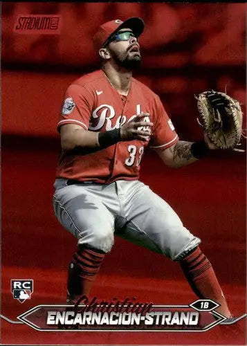 Baseball card from 2024 Topps Stadium Club Red Foil series featuring Christian Encarnacion-Strand