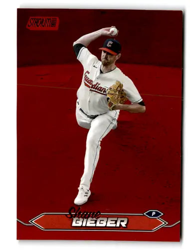 Original gloss 2024 Topps Stadium Club Red Shane Bieber baseball card Guardians NM-MT