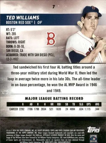 Ted Williams baseball card in 2024 Topps Stadium Club Red Foil, original gloss