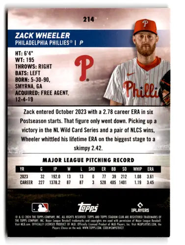 2024 Topps Stadium Club Sepia Zack Wheeler baseball card Phillies ID 76839