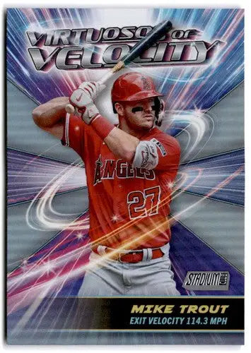 Original gloss Mike Trout baseball card from Topps Stadium Club Virtuosos of Velocity