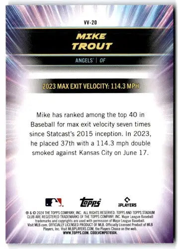 2024 Topps Stadium Club Virtuosos of Velocity Mike Trout baseball card back with original gloss