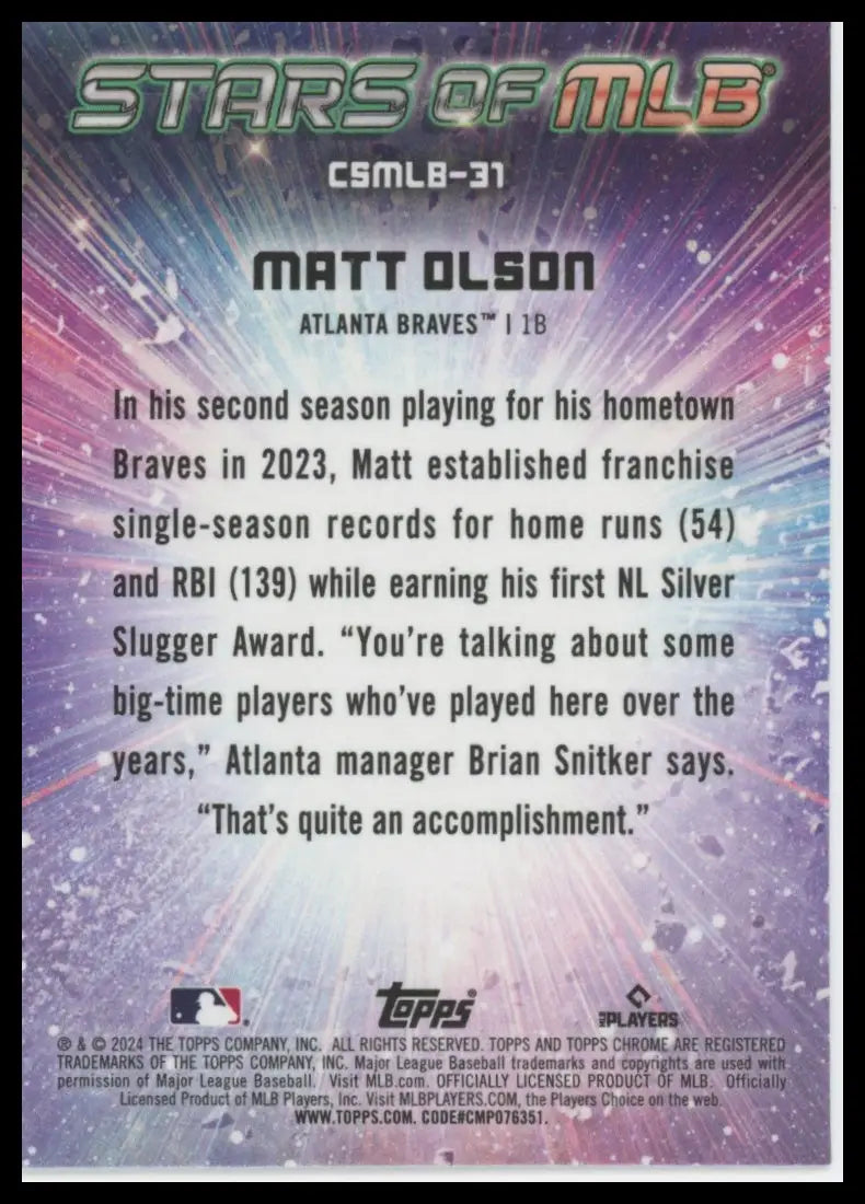 2024 Topps - Stars of MLB Chrome Matt Olson CSMLB-31 Atlanta Braves Baseball NM - Baseball Card Single