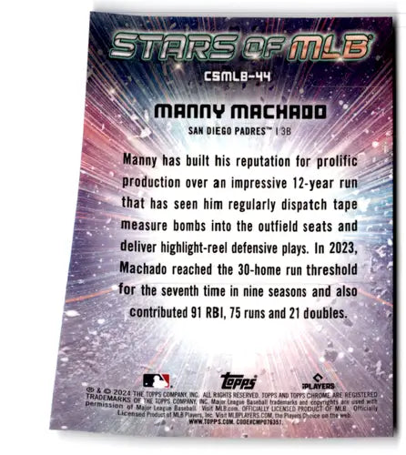 Manny Machado MLB Chrome Refractor baseball card from 2024 Topps Stars of MLB Chrome series