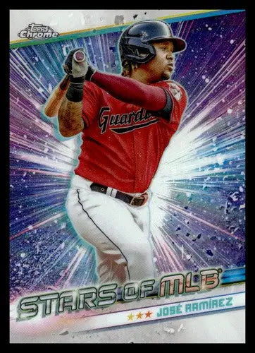 Original gloss MLB Chrome Refractor baseball card of Jose Ramirez in Topps Stars 2024