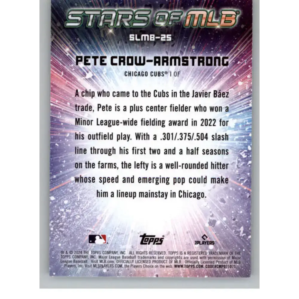 2024 Topps Stars of MLB #SLMB-25 Pete Crow-Armstrong NM-MT Chicago Cubs Baseball Card - Baseball Card Single