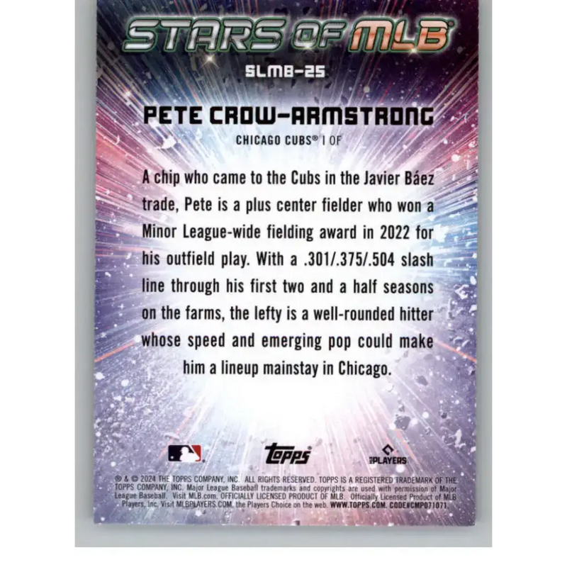 2024 Topps Stars of MLB #SLMB-25 Pete Crow-Armstrong NM-MT Chicago Cubs Baseball Card - Baseball Card Single