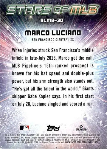 2024 Topps Stars of MLB #SMLB-30 Marco Luciano NM-MT Giants ID:73754 - Baseball Card Single