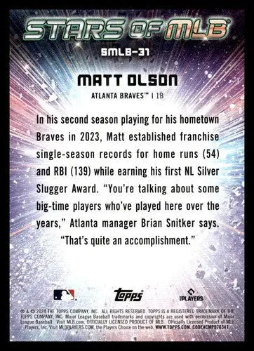 Topps Stars Matt Olson 2024 MLB trading card with original gloss and 2023 stats