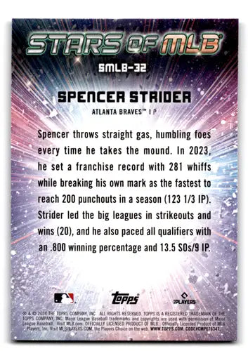 Spencer Strider baseball card from 2024 Topps Stars of MLB with original gloss