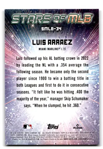 2024 Topps Stars of MLB Luis Arraez baseball card with original gloss Marlins ID 73716