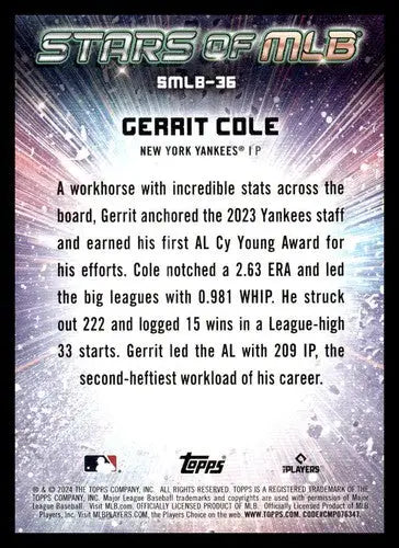 2024 Topps Stars of MLB #SMLB-36 Gerrit Cole NM-MT Yankees ID:73717 - Baseball Card Single