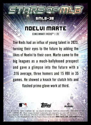 2024 Topps Stars of MLB Noelvi Marte baseball card back with original gloss