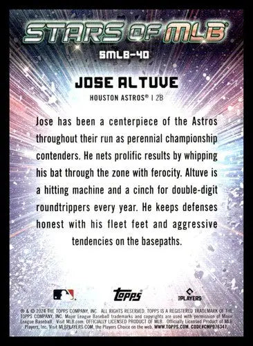Original gloss 2024 Topps Stars Jose Altuve baseball card with career highlights and player info