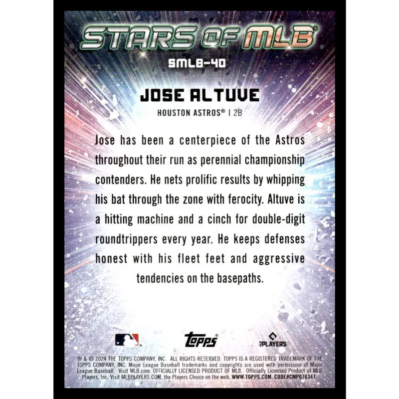 2024 Topps Stars of MLB #SMLB-40 Jose Altuve NM-MT Houston Astros Baseball Card - Baseball Card Single