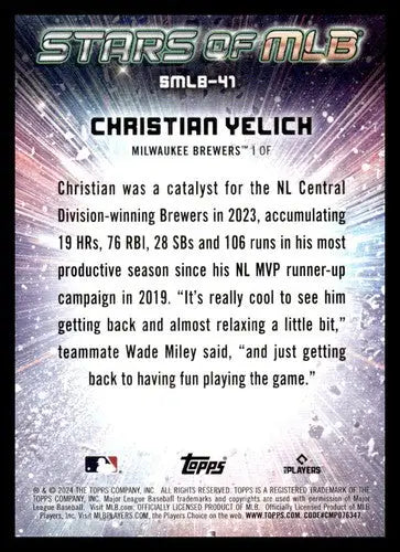 Original gloss Christian Yelich baseball card from Topps Stars of MLB series