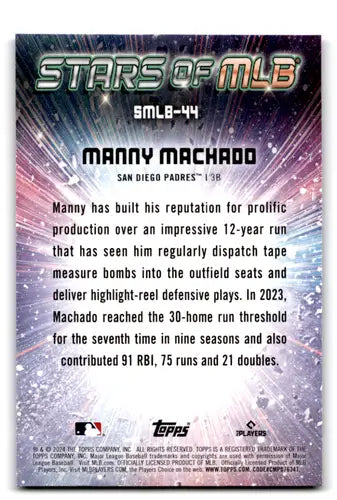 2024 Topps Stars of MLB #SMLB-44 Manny Machado NM-MT Padres ID:71289 - Baseball Card Single