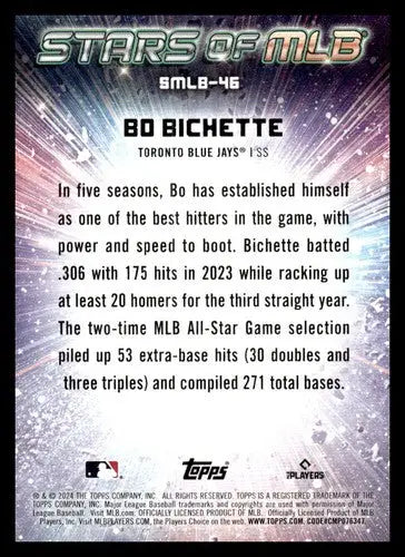 2024 Topps Stars of MLB #SMLB-46 Bo Bichette NM-MT Blue Jays ID:71290 - Baseball Card Single