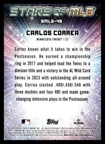 2024 Topps Stars of MLB Carlos Correa trading card with original gloss Twins ID 71293