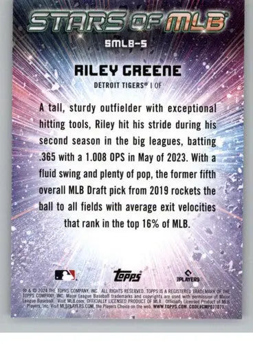 2024 Topps Stars of MLB Riley Greene baseball card with original gloss Tigers ID 68207