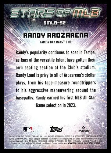 2024 Topps Stars of MLB #SMLB-52 Randy Arozarena NM-MT Rays ID:74148 - Baseball Card Single