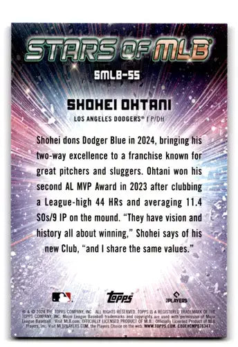 2024 Topps Stars of MLB #SMLB-55 Shohei Ohtani NM-MT Dodgers ID:71298 - Baseball Card Single