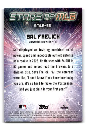 Original gloss 2024 Topps Stars Sal Frelick baseball card Milwaukee Brewers ID 71299