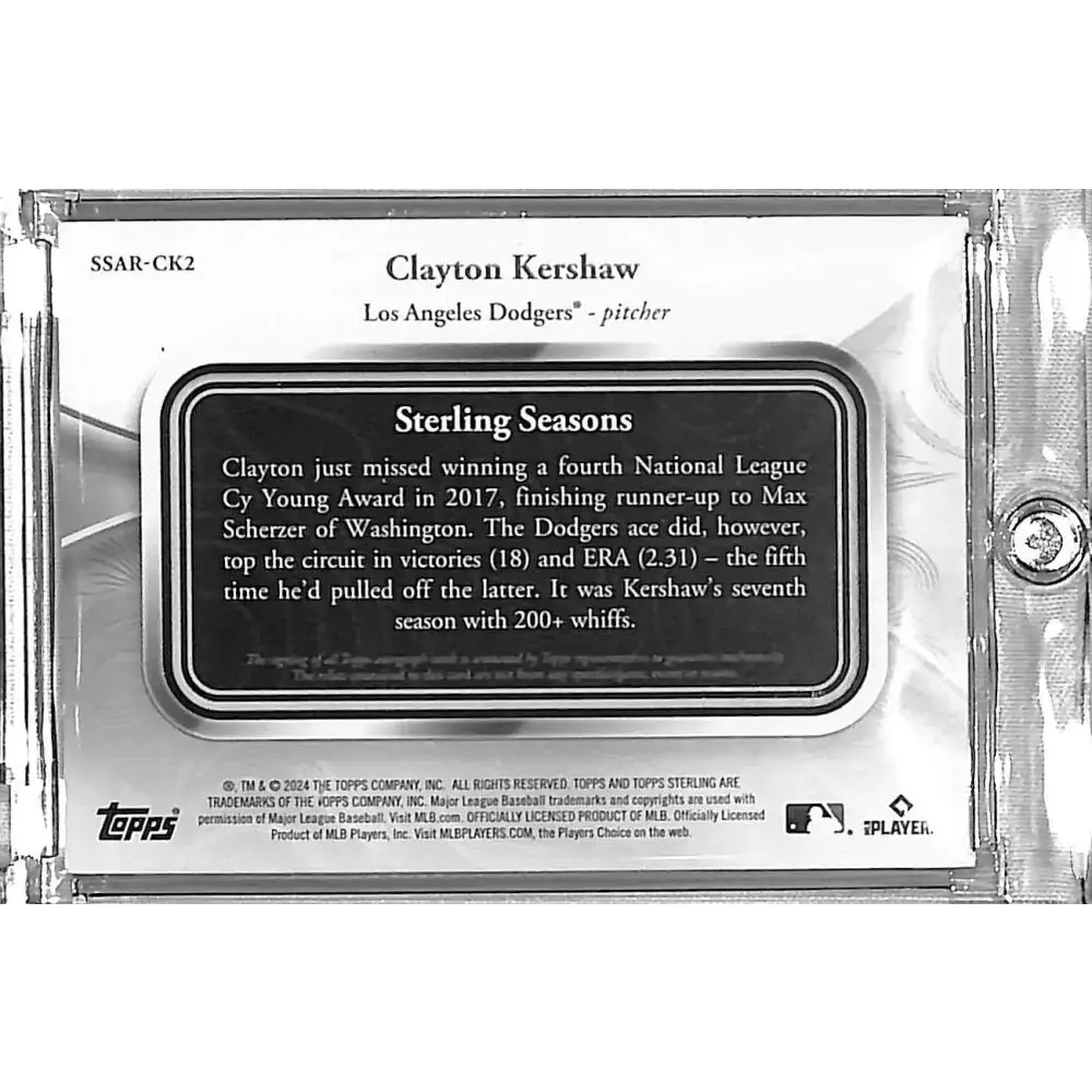 2024 Topps Sterling Seasons #SSAR-CK2 Clayton Kershaw EX Excellent MEM Auto 3/10 Los Angeles Dodgers - Baseball Card