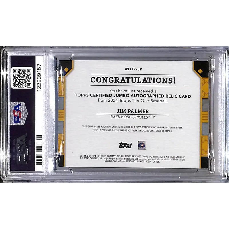 2024 Topps Tier One Jumbo Green #AT1JR-JP Jim Palmer PSA 8 NM-MT MEM Auto 10/49 Baltimore Orioles - Baseball Card Single