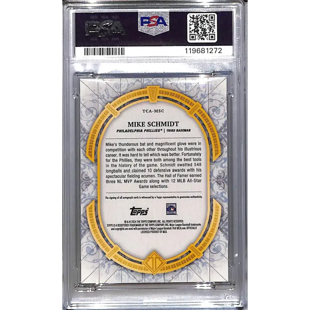 2024 Topps Transcendent Collection #TCA-MSC Mike Schmidt PSA 10 GEM MINT Auto 3/25 Philadelphia Phillies - Baseball
