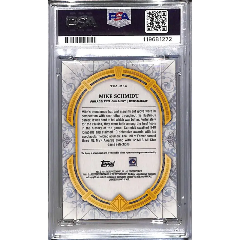 2024 Topps Transcendent Collection #TCA-MSC Mike Schmidt PSA 10 GEM MINT Auto 3/25 Philadelphia Phillies - Baseball