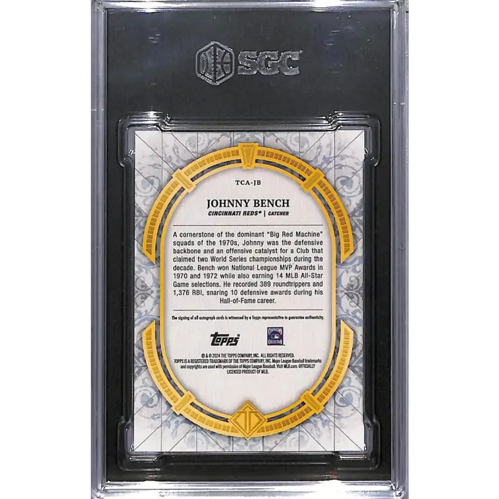 2024 Topps Transcendent #TCA-JB Johnny Bench SGC 10 Gem Auto 22/25 Cincinnati Reds - Baseball Card Single