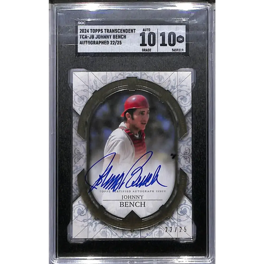 2024 Topps Transcendent #TCA-JB Johnny Bench SGC 10 Gem Auto 22/25 Cincinnati Reds - Baseball Card Single