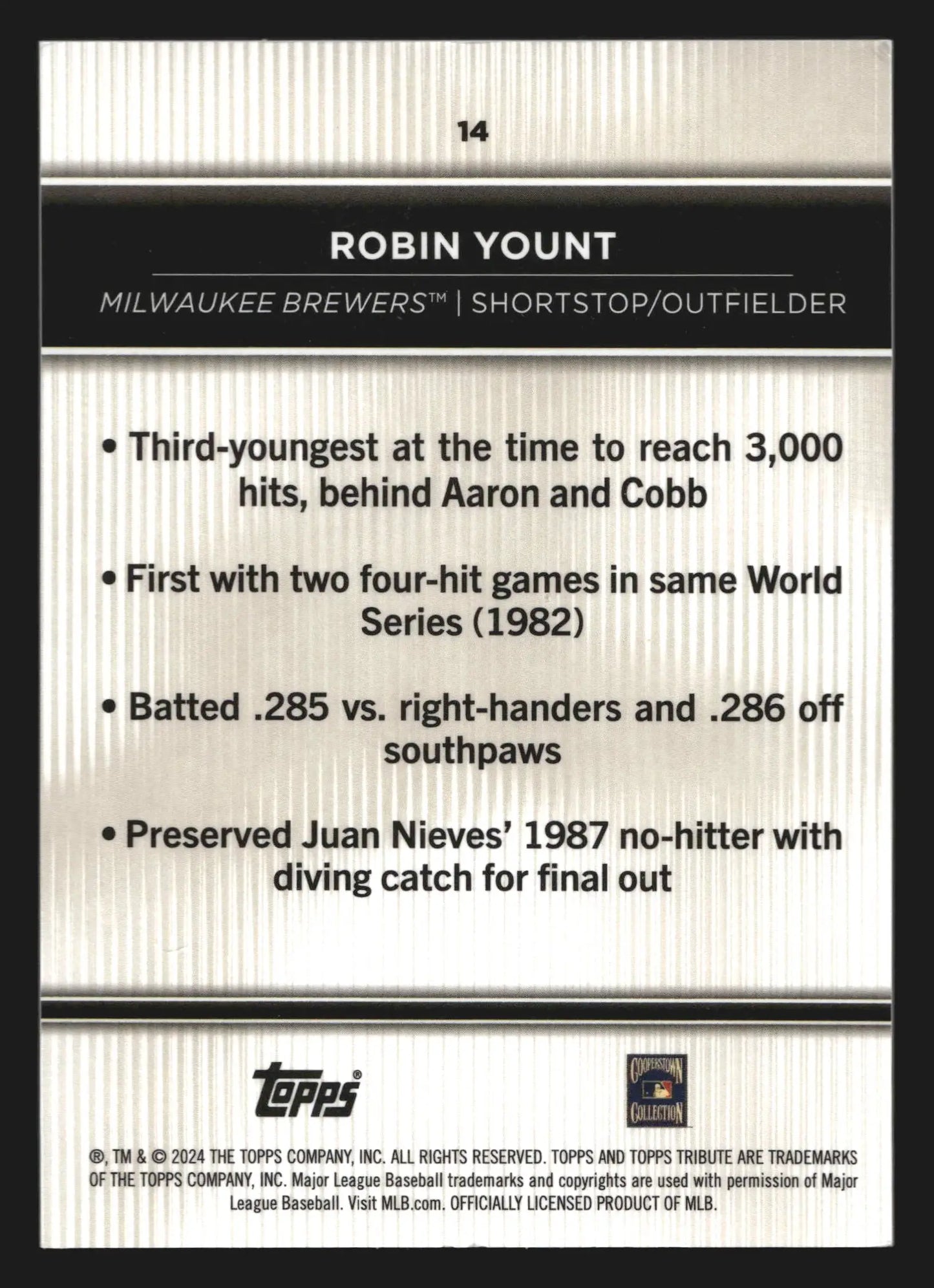 2024 Topps Tribute #14 Robin Yount Milwaukee Brewers HOF - Baseball Card Single