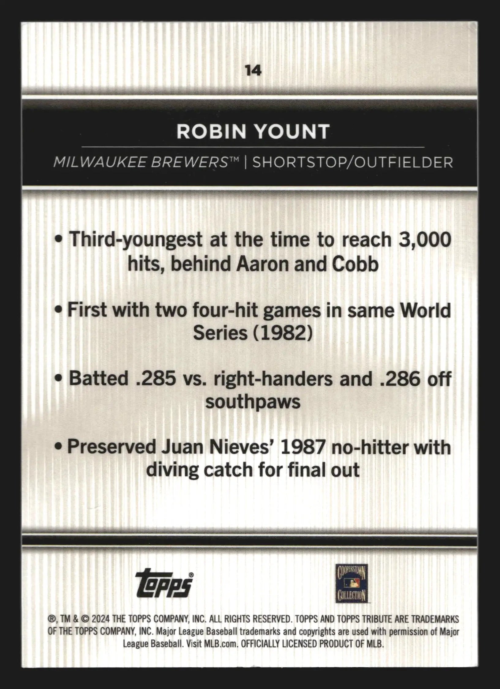 2024 Topps Tribute #14 Robin Yount Milwaukee Brewers HOF - Baseball Card Single