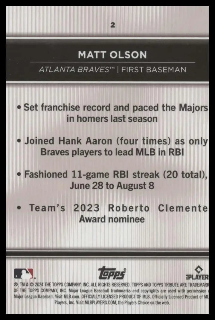 2024 Topps Tribute #2 Matt Olson - Baseball Card Single