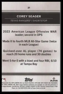 2024 Topps Tribute #21 Corey Seager - Baseball Card Single