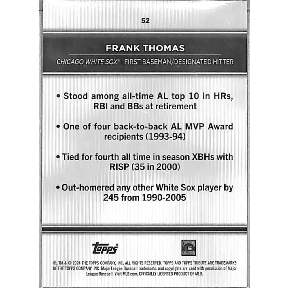 2024 Topps Tribute #52 Frank Thomas NM-MT Chicago White Sox - Baseball Card Single