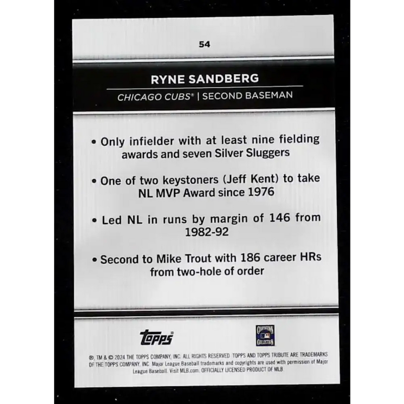 2024 Topps Tribute #54 Ryne Sandberg NM-MT Chicago Cubs Baseball Card - Baseball Card Single