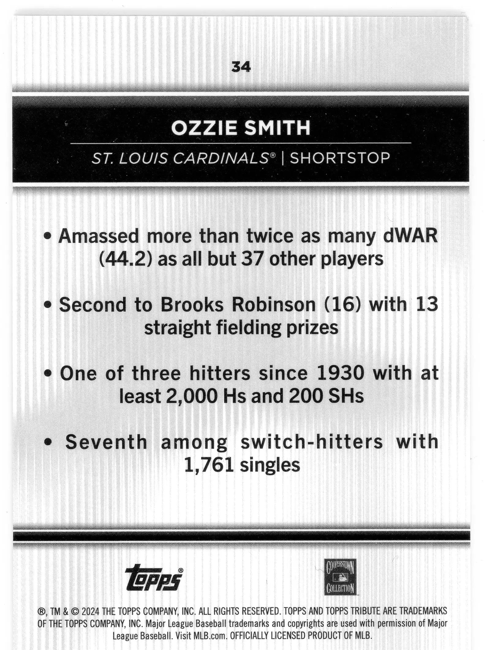 2024 Topps Tribute Ozzie Smith #34 St. Louis Cardinals HOF - Baseball Card Single