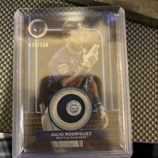 Collectible Julio Rodriguez Topps Tribute approval relics baseball card in protective holder