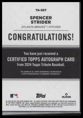 2024 Topps Tribute #TA-SST Spencer Strider Tribute Autographs Blue #/150 - Baseball Card Single