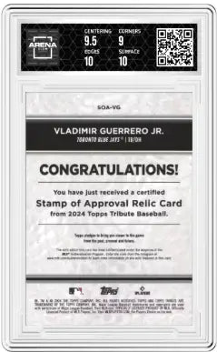 2024 Topps Tribute Vladimir Guerrero Jr. Stamp of Approval Blue 145/150 AC 9.5