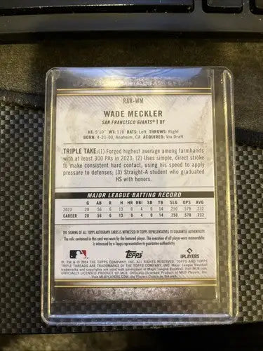 2024 Topps Triple Threads Wade Meckler Patch Auto /75 - Baseball Card Single