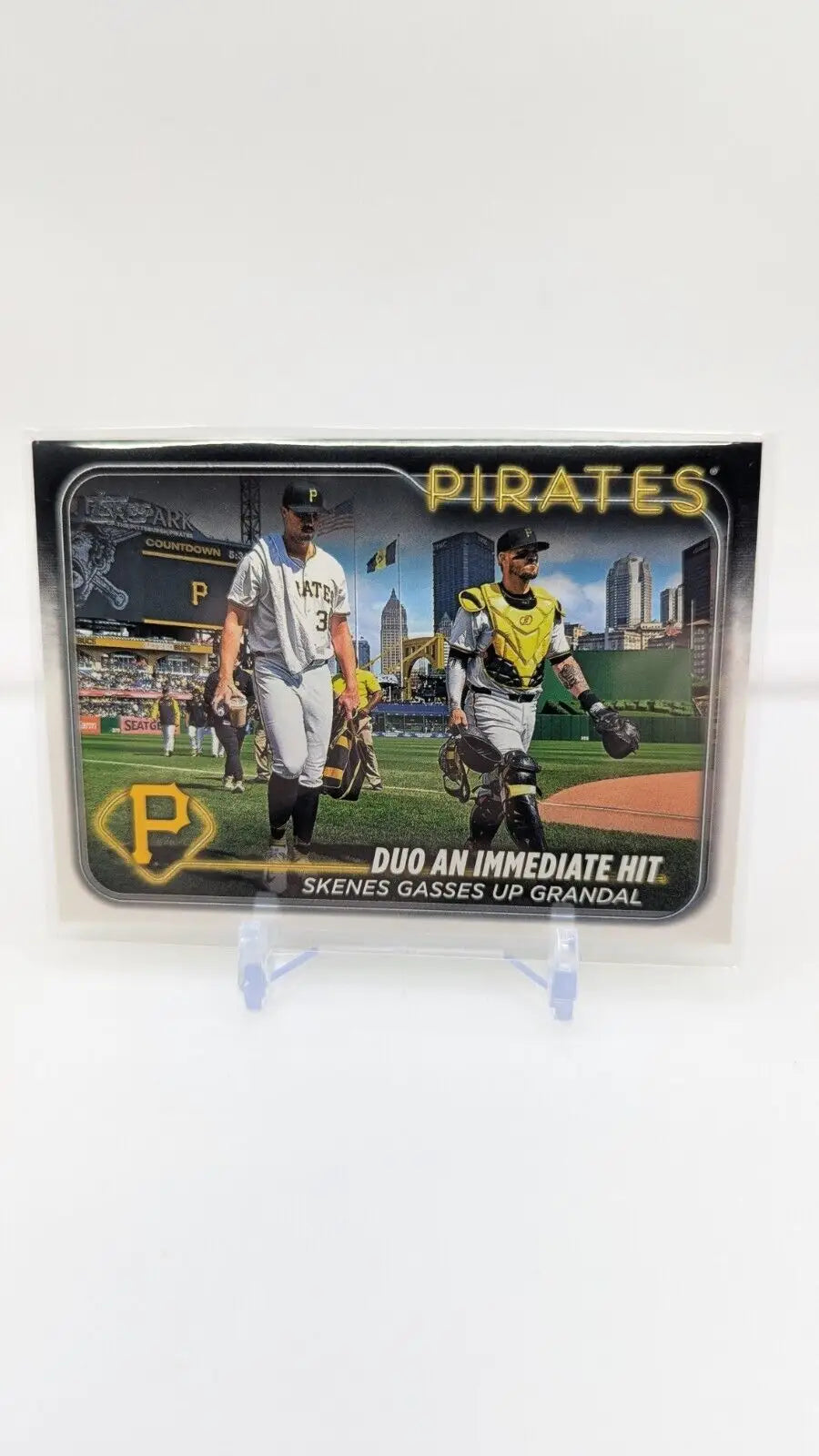 Pittsburgh Pirates baseball card from 2024 Topps Update Series featuring Paul Skenes and Yasmani Grandal
